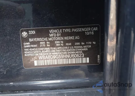 2017 BMW 330I xDrive z USA, uszkodzony, nr VIN WBA8D9G59HNU60623